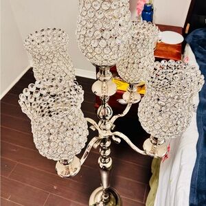 Crystal-Accent Silver Candelabra Floor candle holder  - Elegant Candle Holder